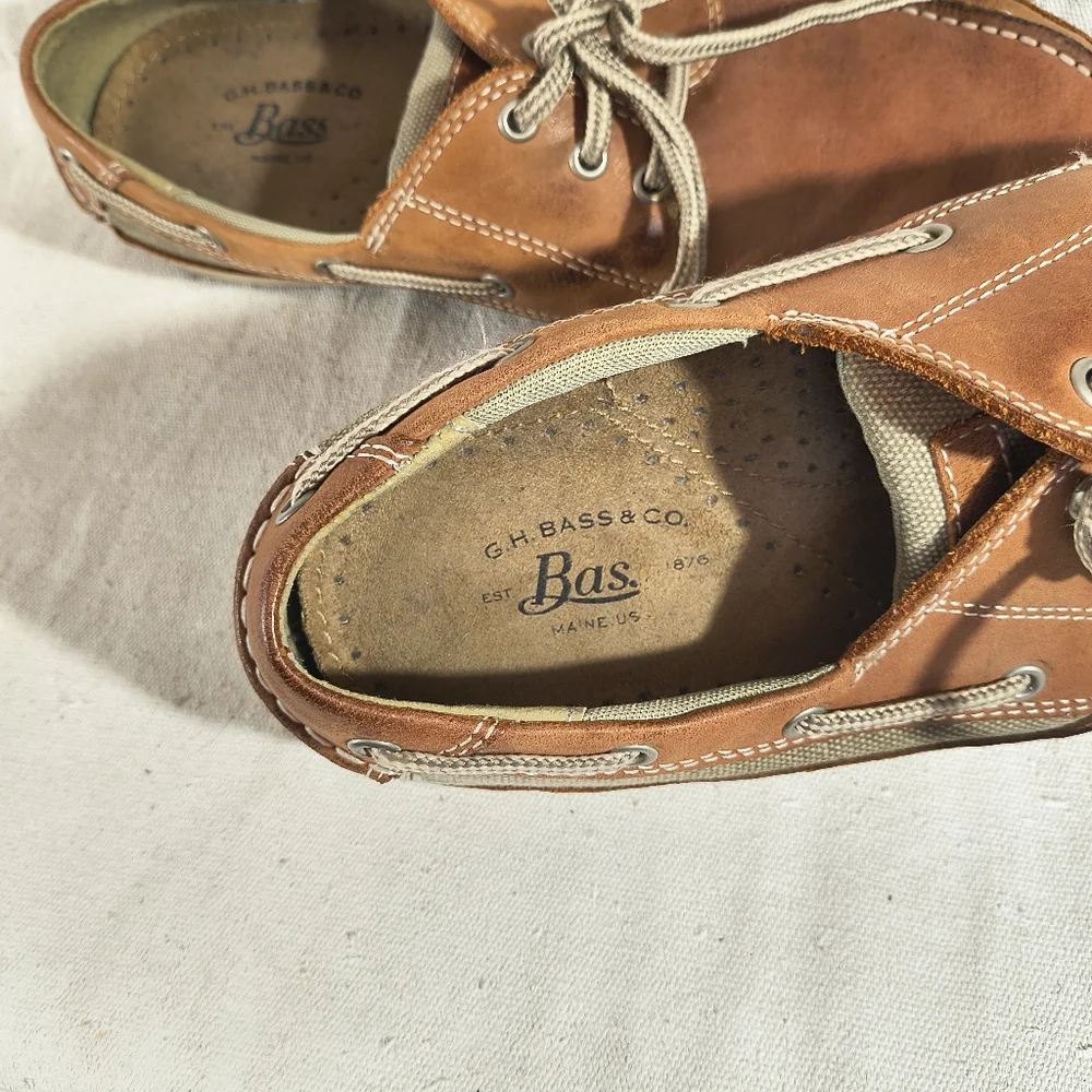 Men's Size 13 M  Brown Leather And Canvas Boat Shoes by Bass & CO